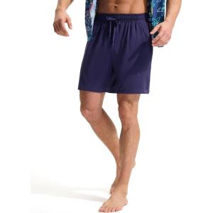 imagebaleaf Mens Swim Trunks with Compression Liner 5 ampamp 7 inch Quick Dry Bathing Suit Swim Shorts with Zippered PocketsNavy Blue