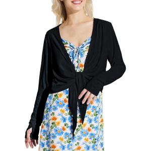 imagebaleaf Womens 2025 UPF 50 Cropped Cover Up Cardigan Tie Front Lightweight Summer Sun Wrap SPF Shirts Beach OutdoorBlacklong Sleeve
