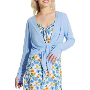 imagebaleaf Womens 2025 UPF 50 Cropped Cover Up Cardigan Tie Front Lightweight Summer Sun Wrap SPF Shirts Beach OutdoorBluelong Sleeve