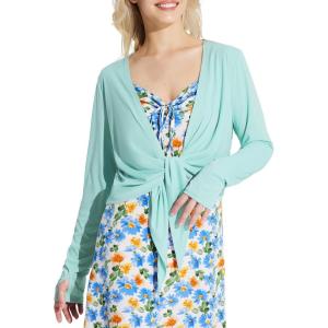 imagebaleaf Womens 2025 UPF 50 Cropped Cover Up Cardigan Tie Front Lightweight Summer Sun Wrap SPF Shirts Beach OutdoorGreenlong Sleeve