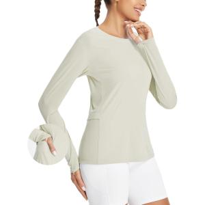 imagebaleaf Womens Sun Shirt UV Protection Shirts Rash Guard Pockets SPF UPF 50 Quick Dry Long Sleeve ClothingLight Brown