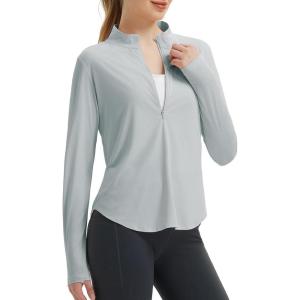 imagebaleaf Womens Sun Shirts UPF50 Half 14 Zip Shirt Rash Guard Long Sleeves SPF Lightweight Clothing UV Protection Hiking TopLight Gray