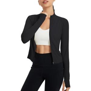 imagebaleaf Womens UPF 50 Sun Shirts Protection SPF Crop Jacket UV Protection Long Sleeve Full Zip Clothing LightweightBlack