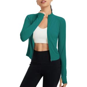 imagebaleaf Womens UPF 50 Sun Shirts Protection SPF Crop Jacket UV Protection Long Sleeve Full Zip Clothing LightweightGreen