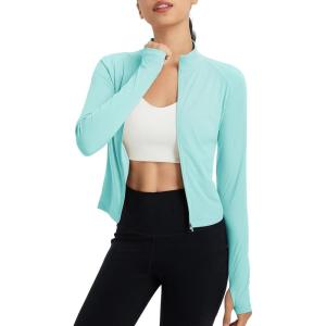 imagebaleaf Womens UPF 50 Sun Shirts Protection SPF Crop Jacket UV Protection Long Sleeve Full Zip Clothing LightweightLight Green