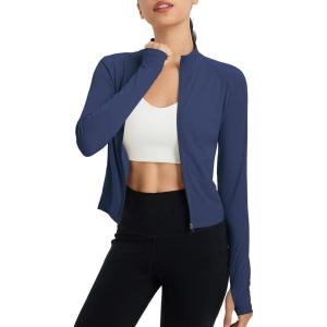 imagebaleaf Womens UPF 50 Sun Shirts Protection SPF Crop Jacket UV Protection Long Sleeve Full Zip Clothing LightweightNavy Blue