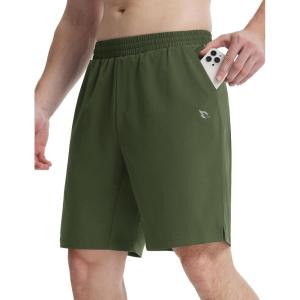imagebaleaf Mens Athletic Running Shorts 9quot Quick Dry Workout Gym Shorts Lightweight Mesh 2 in 1 Shorts with Zipper PocketsArmy Green