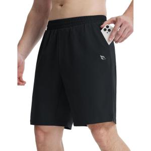 imagebaleaf Mens Athletic Running Shorts 9quot Quick Dry Workout Gym Shorts Lightweight Mesh 2 in 1 Shorts with Zipper PocketsBlack