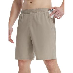 imagebaleaf Mens Athletic Running Shorts 9quot Quick Dry Workout Gym Shorts Lightweight Mesh 2 in 1 Shorts with Zipper PocketsKhaki