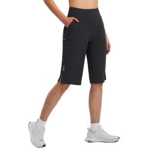 imagebaleaf Womens 14 Long Shorts Knee Length Capris Quick Dry Lightweight Cargo Hiking Cycling Zipper Pockets UPF 50Black