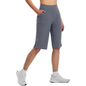 imagebaleaf Womens 14 Long Shorts Knee Length Capris Quick Dry Lightweight Cargo Hiking Cycling Zipper Pockets UPF 50Dark Gray