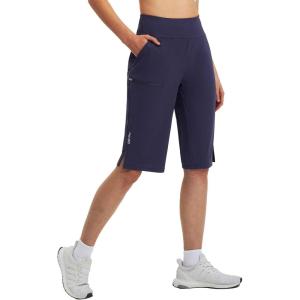 imagebaleaf Womens 14 Long Shorts Knee Length Capris Quick Dry Lightweight Cargo Hiking Cycling Zipper Pockets UPF 50Navy Blue