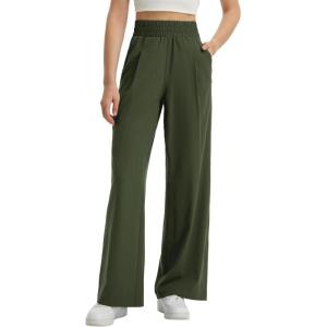 imagebaleaf Womens Track Pants Lightweight Athletic Travel Wide Leg Pants with Pockets 30quot Work Lounge Loose Fit UPF50Army Green