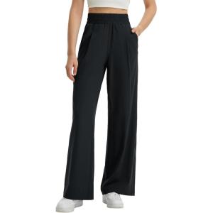 imagebaleaf Womens Track Pants Lightweight Athletic Travel Wide Leg Pants with Pockets 30quot Work Lounge Loose Fit UPF50Black