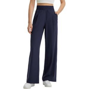 imagebaleaf Womens Track Pants Lightweight Athletic Travel Wide Leg Pants with Pockets 30quot Work Lounge Loose Fit UPF50Navy Blue