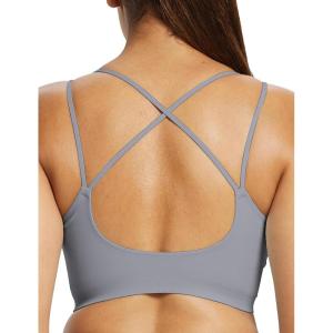 imagebaleaf everleaf Womens Sports Bra Longline Molded Cup Yoga Bra Thin Strap Low Impact Workout Crop Tank TopsDark Gray
