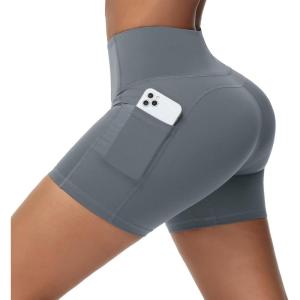 imagebaleaf Sweatleaf Womens Workout Shorts Light Compression High Waisted Yoga Spandex Volleyball Biker Shorts 3 PocketsGrey