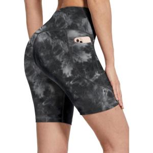 imagebaleaf Sweatleaf Womens Workout Shorts Light Compression High Waisted Yoga Spandex Volleyball Biker Shorts 3 PocketsTie Dye Blacksofter