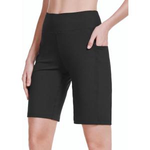 imagebaleaf Womens 10quot Long Bermuda Shorts Above Knee Length with 3 Pockets Walking Athletic Workout High Rise Yoga RunningBlack