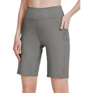 imagebaleaf Womens 10quot Long Bermuda Shorts Above Knee Length with 3 Pockets Walking Athletic Workout High Rise Yoga RunningGrey