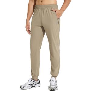 imagebaleaf Mens Joggers Pants Athletic Workout Track Running Gym Lightweight Quick Dry Tapered Jogger Zipper PocketsKhaki