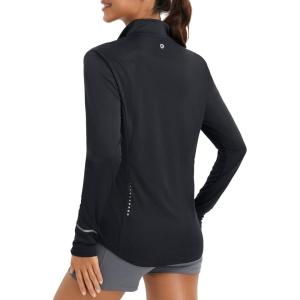 imagebaleaf Womens Lightweight Running Jacket Sun Protection Athletic Full Zip Long Sleeve Shirts UPF 50 Pockets CyclingBlack