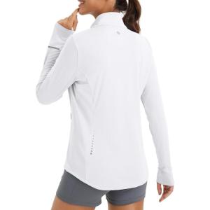 imagebaleaf Womens Lightweight Running Jacket Sun Protection Athletic Full Zip Long Sleeve Shirts UPF 50 Pockets CyclingWhite
