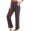 imagebaleaf Womens Yoga Dress Pants Wide Leg with Pockets High Waist Stretch Casual Work Travel SweatpantsDark Brown