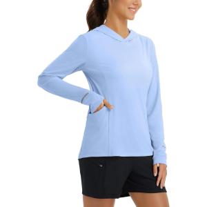 imagebaleaf Womens Sun Shirts UPF 50 Hoodie Long Sleeve Spf UV Shirt Lightweight Quick Dry Hiking Zip PocketLight Blue