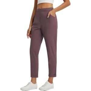 imagebaleaf Womens Travel Pants with Zipper Pockets Stretchy Work Pants Business Casual Slacks Golf Pants Dressy with PocketsBrown
