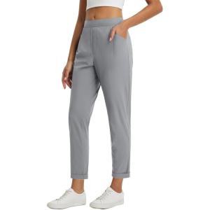 imagebaleaf Womens Travel Pants with Zipper Pockets Stretchy Work Pants Business Casual Slacks Golf Pants Dressy with PocketsFrost Grey