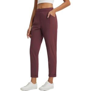 imagebaleaf Womens Travel Pants with Zipper Pockets Stretchy Work Pants Business Casual Slacks Golf Pants Dressy with PocketsWine Red