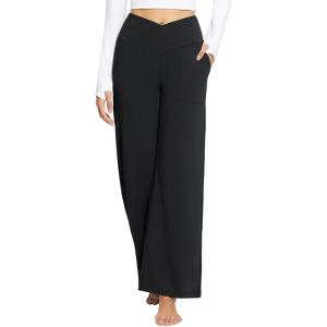 imagebaleaf Womens Wide Leg Dress Pants Stretch High Waist Yoga Pants Casual Slacks Pockets Pull On Travel Petite Plus SizeBlack