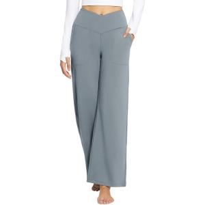 imagebaleaf Womens Wide Leg Dress Pants Stretch High Waist Yoga Pants Casual Slacks Pockets Pull On Travel Petite Plus SizeDark Grey