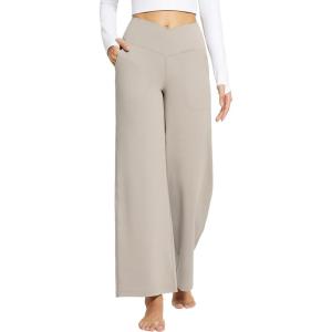 imagebaleaf Womens Wide Leg Dress Pants Stretch High Waist Yoga Pants Casual Slacks Pockets Pull On Travel Petite Plus SizeKhaki
