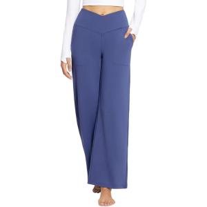 imagebaleaf Womens Wide Leg Dress Pants Stretch High Waist Yoga Pants Casual Slacks Pockets Pull On Travel Petite Plus SizeNavy Blue