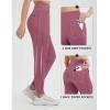 imagebaleaf Womens Fleece Lined Joggers Water Resistant Hiking Pants High Waisted Winter Thermal Sweatpants Zipper PocketsRose Red