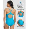 imagebaleaf Womens Zipper Pockets One Piece Swimsuits Athletic Training Adjustable Strap Bathing Suits Racerback SwimwearAqua Blue