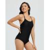 imagebaleaf Womens Zipper Pockets One Piece Swimsuits Athletic Training Adjustable Strap Bathing Suits Racerback SwimwearBlack