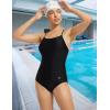 imagebaleaf Womens Zipper Pockets One Piece Swimsuits Athletic Training Adjustable Strap Bathing Suits Racerback SwimwearBlack