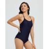 imagebaleaf Womens Zipper Pockets One Piece Swimsuits Athletic Training Adjustable Strap Bathing Suits Racerback SwimwearNavy Blue