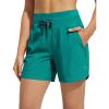 imagebaleaf Womens 5quot Swim Board Shorts High Waisted Quick Dry UPF 50 Swimsuit Swimming Bottoms with Boxer Liner Zipper PocketsGreen