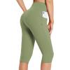 imagebaleaf Womens Capri Leggings with Pockets High Waisted Knee Length Capris Stretch for Casual Yoga Pants Workout ExerciseArmy Green