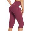 imagebaleaf Womens Capri Leggings with Pockets High Waisted Knee Length Capris Stretch for Casual Yoga Pants Workout ExerciseWine Red