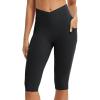 imagebaleaf Womens Knee Length Capri Leggings with Pockets Stretch Casual Exercise Summer Yoga Workout PantsBlack