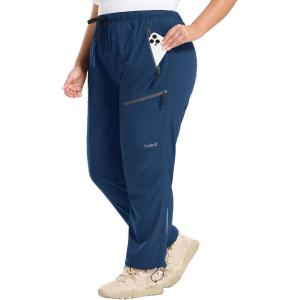 imagebaleaf Plus Size Pants for Women Hiking Cargo Water Resistant UPF 50 Cargo Joggers Zipper PocketsNavy Blue