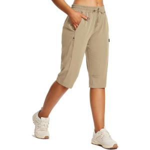 imagebaleaf Womens 15quot Long Shorts Below The Knee Capri Hiking Cargo Shorts Lightweight Quick Dry Elastic Waist for Casual15inbrown