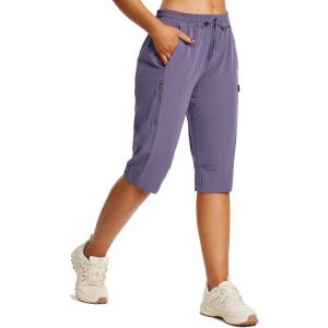 imagebaleaf Womens 15quot Long Shorts Below The Knee Capri Hiking Cargo Shorts Lightweight Quick Dry Elastic Waist for Casual15indark Purple