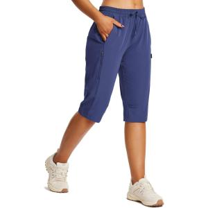 imagebaleaf Womens 15quot Long Shorts Below The Knee Capri Hiking Cargo Shorts Lightweight Quick Dry Elastic Waist for Casual15inestate Blue