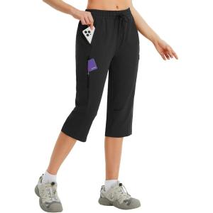 imagebaleaf Womens 15quot Long Shorts Below The Knee Capri Hiking Cargo Shorts Lightweight Quick Dry Elastic Waist for Casual17inblack
